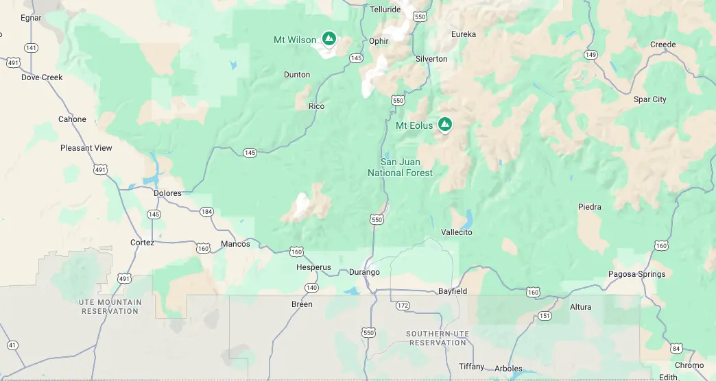 La Plata County and Surrounding Areas Map