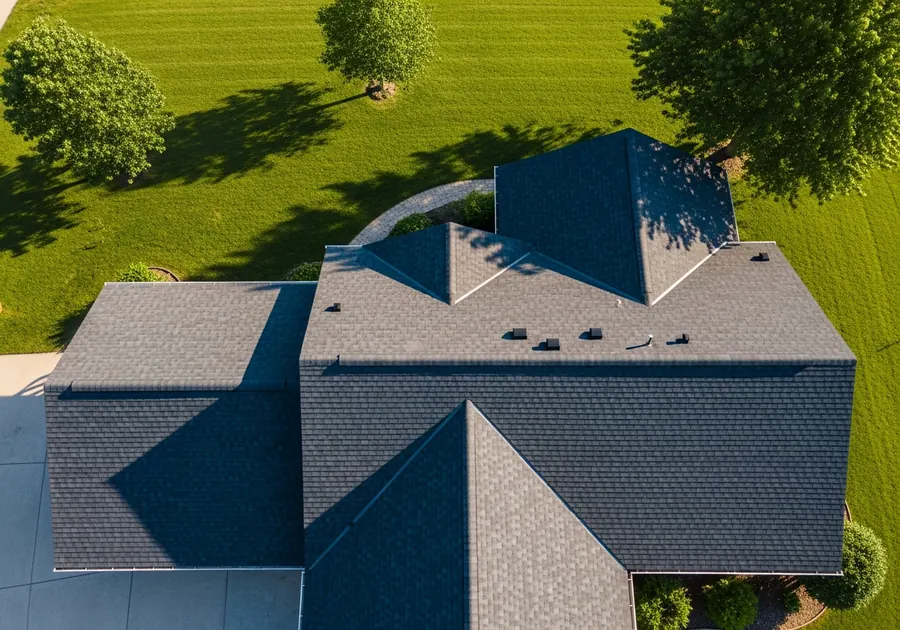 Overhead view of a finished roof